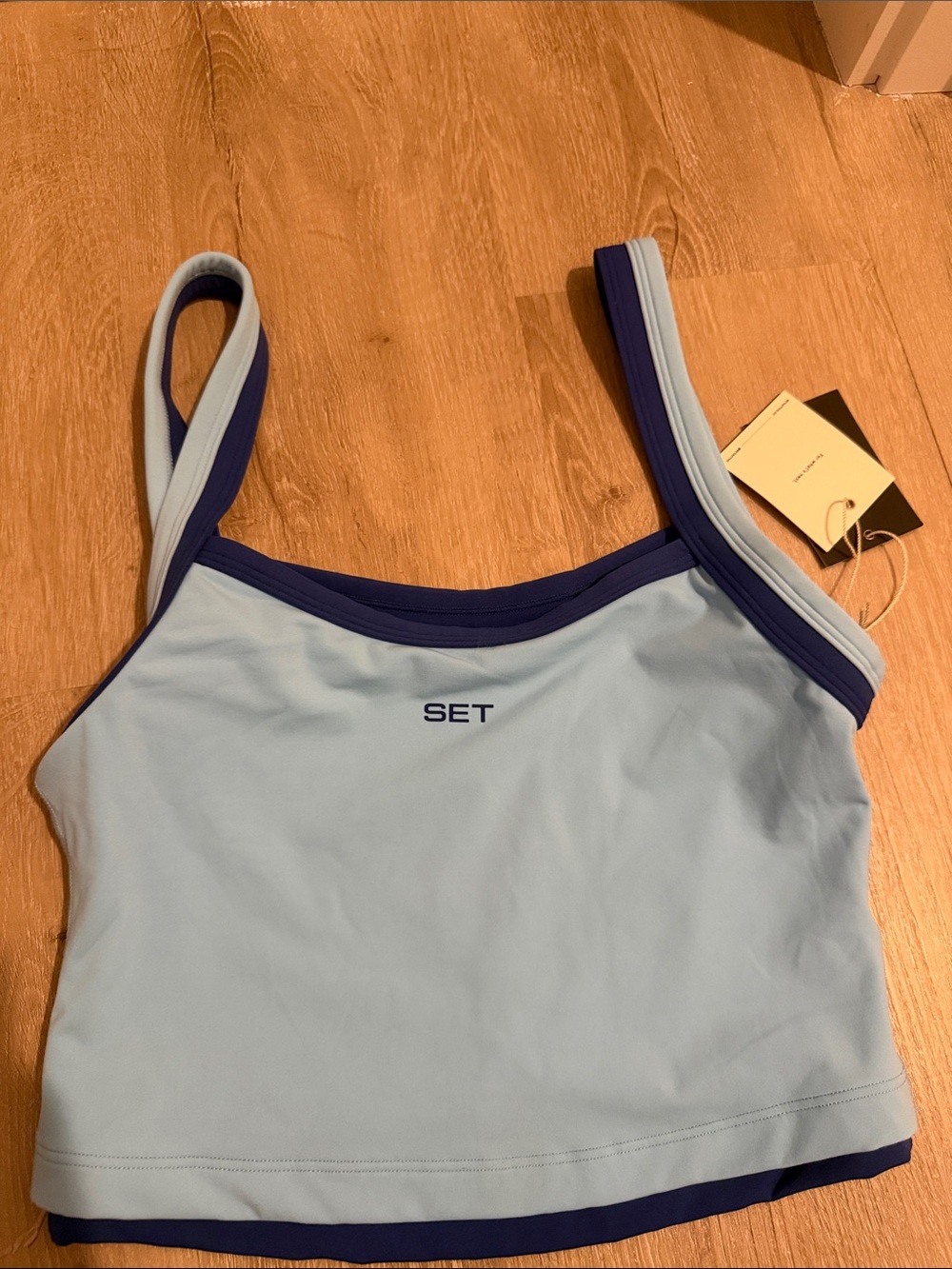 SET Active Light Blue & Royal Blue Trim Sports Bra Tank - Picture 2 of 2